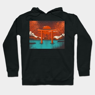 Japanese Sunset in pacific ocean landscape Hoodie